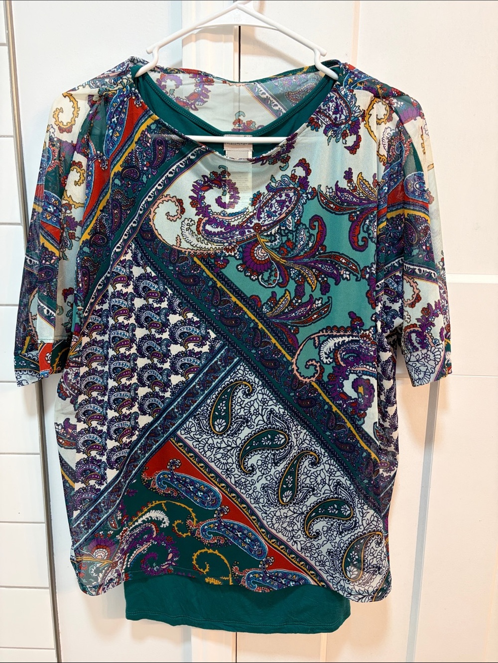 Chico's Multicolor Paisley Layered Short-Sleeve Top - Size 0 (US 4/S)